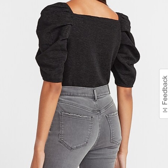 NWT - Express Textured Puff Sleeve Wrap Front Thong Bodysuit - Medium - Picture 6 of 13